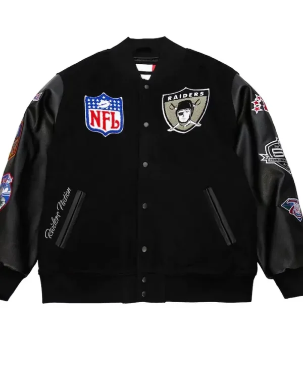 Oakland Raiders Blackout Vintage Wool Varsity Jacket