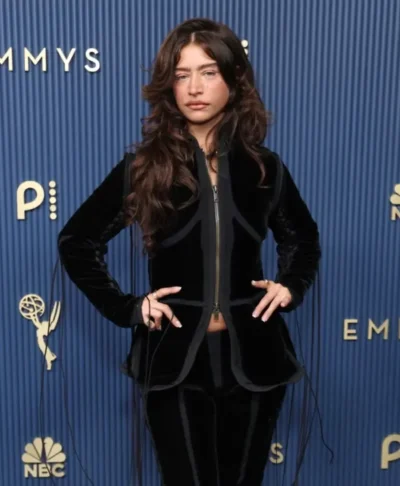 Odessa A’zion Emmy Awards 2026 Black Fringed Velvet Jacket