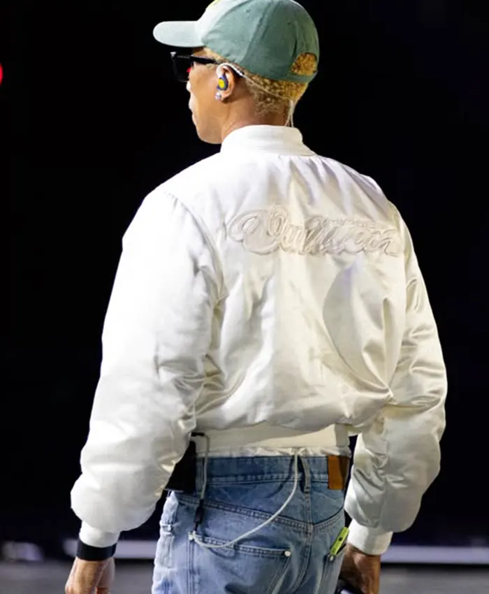 Pharrell Williams Paris Rehearsals LV White Varsity Jacket