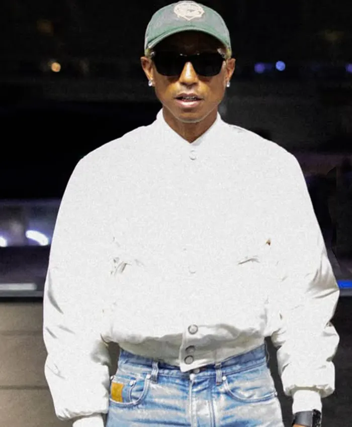 Pharrell Williams Paris Rehearsals LV White Varsity Jacket