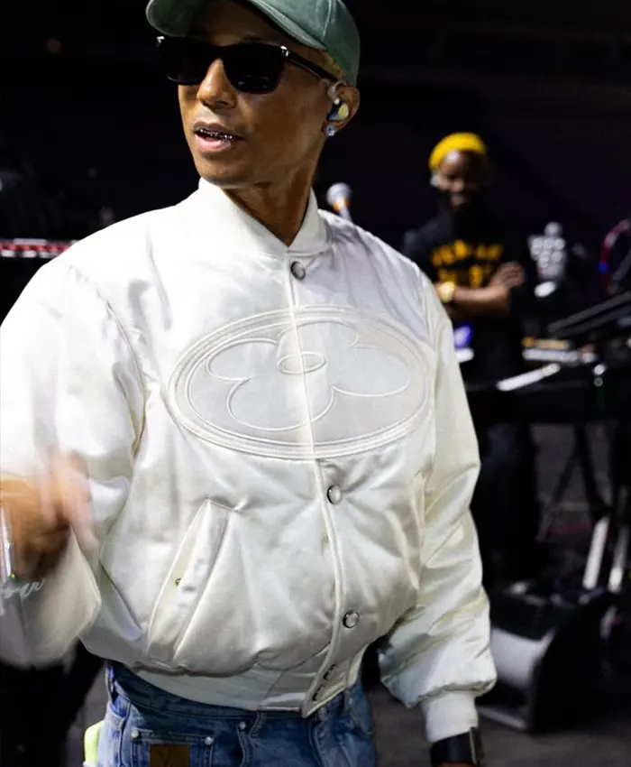 Pharrell Williams Paris Rehearsals LV White Varsity Jacket