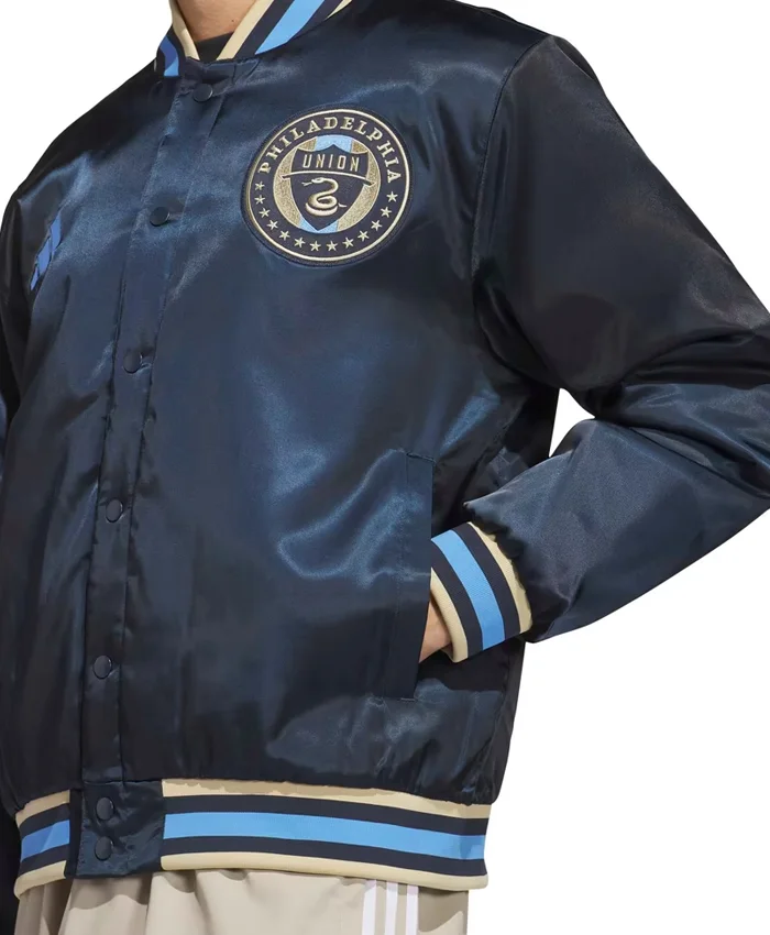 Philadelphia Union Adidas Navy Satin Bomber Jacket