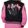 Pink Ghost Face Leather Sleeve Varsity Jacket