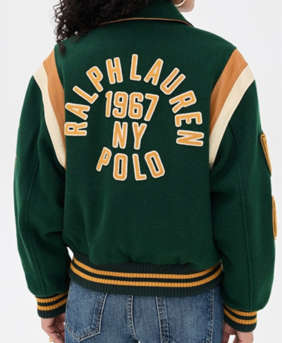 Polo Ralph Lauren Green Wool Leather Letterman JackePolo Ralph Lauren Green Wool Leather Letterman Jacket
