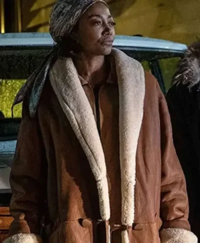 Power Book III Patina Miller Brown Shearling Coat