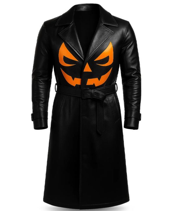 Pumpkin Halloween Black Trench Coat