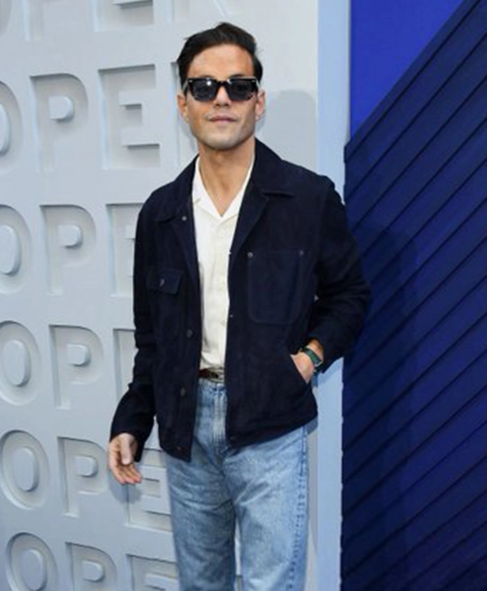Rami Malek Navy Blue Suede Jacket
