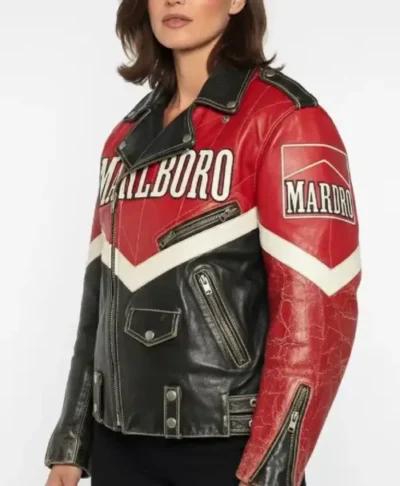 Red Black Vintage 1980s Marlboro Biker Jacket