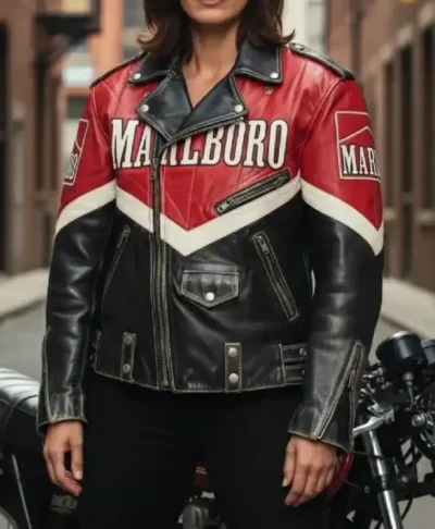 Red Black Vintage 1980s Marlboro Biker Jacket
