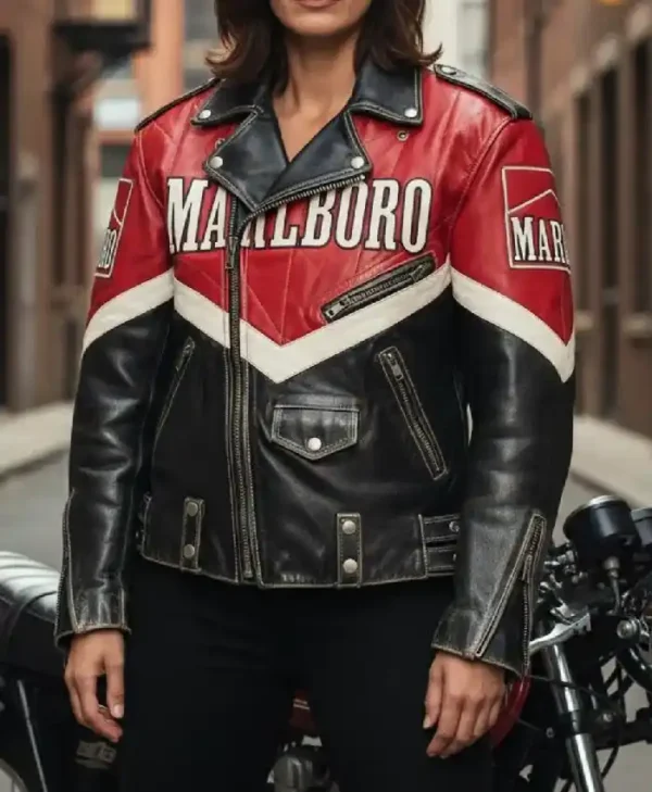 Red Black Vintage 1980s Marlboro Biker Jacket