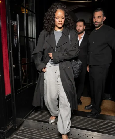 Rihanna Paris Black Long Trench Coat