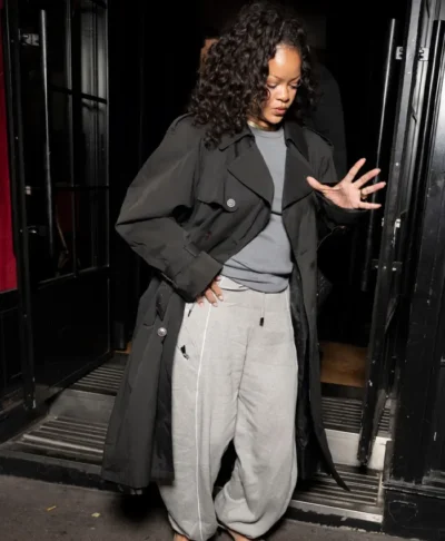 Rihanna Paris Black Long Trench Coat