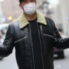 Robbie Williams Black Real Leather Shearling Coat