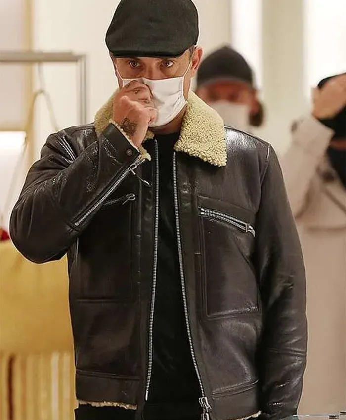 Robbie Williams Shearling Black Leather Jacket