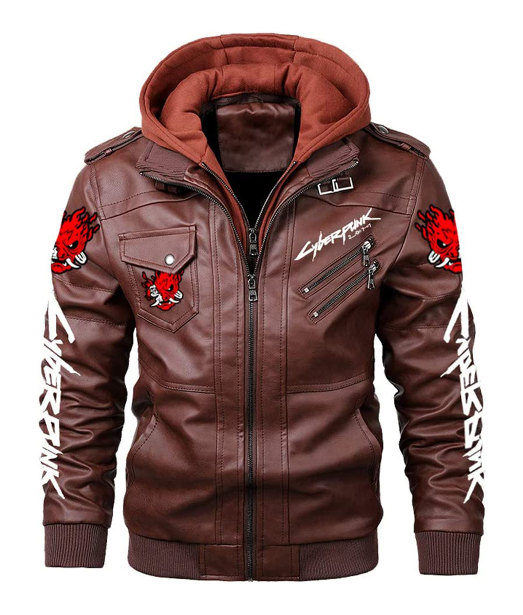 Samurai Brown Leather Hooded Jacket