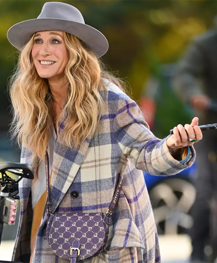 Sarah Jessica Parker And Just Like That Plaid Long Coat