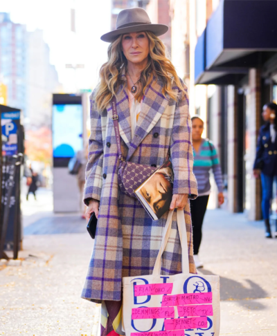 Sarah Jessica Parker And Just Like That Plaid Long Coat