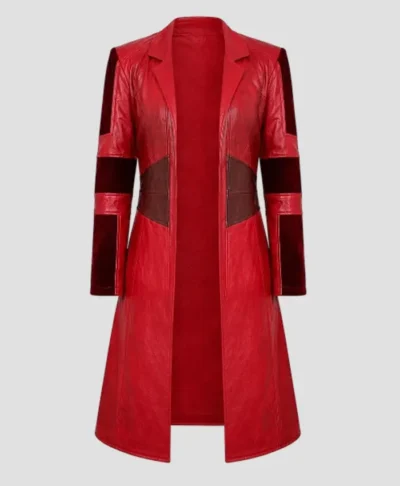 Scarlet Witch Red Leather Long Trench Coat