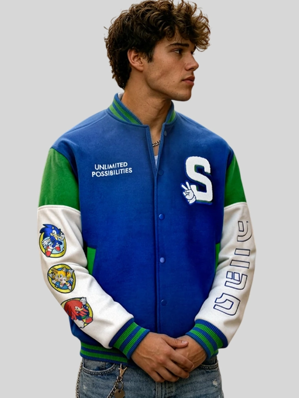 Sonic 35th Anniversary Wool and Leather Varsity Jacket