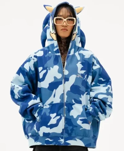 Sonic The Hedgehog Blue Camouflage Streetwear Jacket