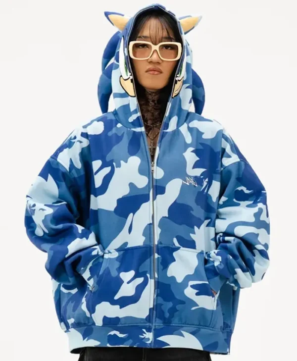 Sonic The Hedgehog Blue Camouflage Streetwear Jacket