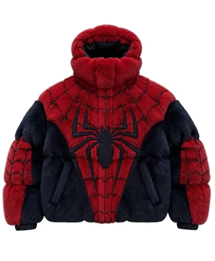 Spider Man Shearling Fur Puffer Jacket