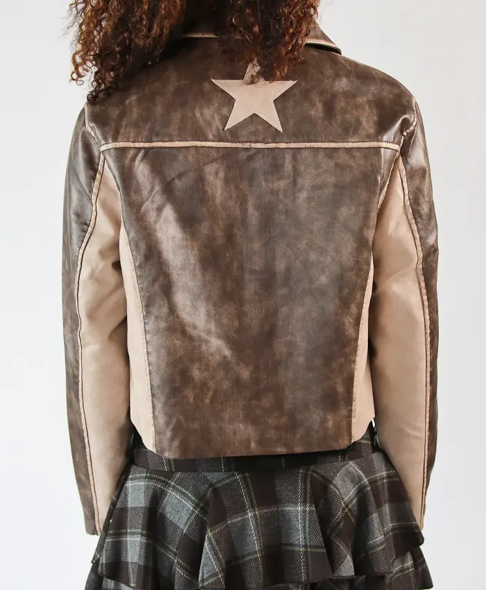 Stoosh Double Star Brown Leather Moto Jacket