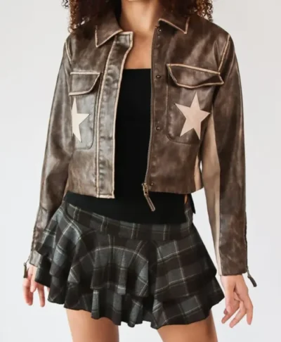 Stoosh Double Star Brown Leather Moto Jacket