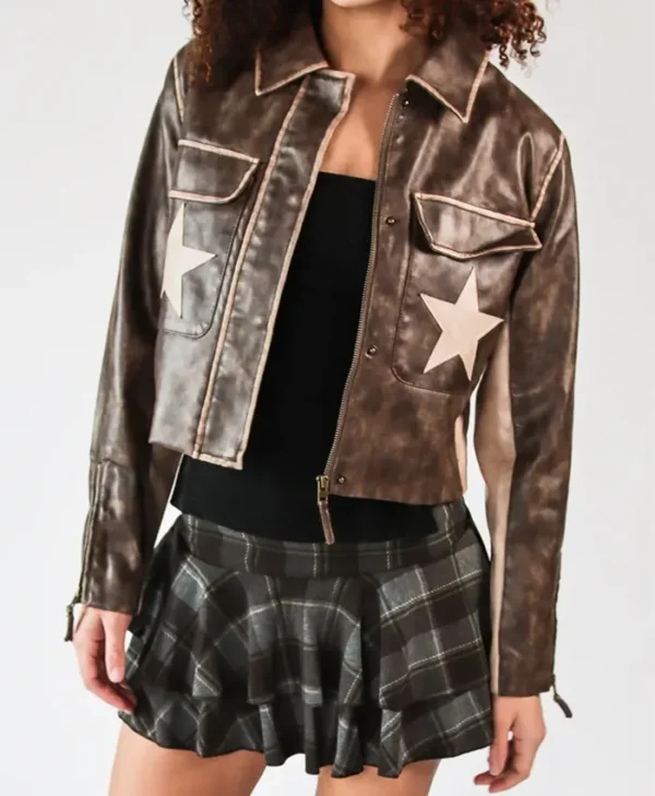 Stoosh Double Star Brown Leather Moto Jacket