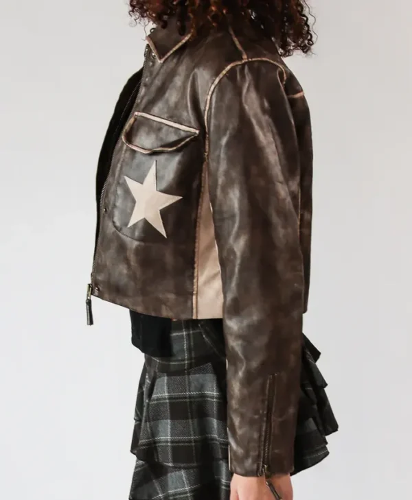 Stoosh Double Star Brown Leather Moto Jacket