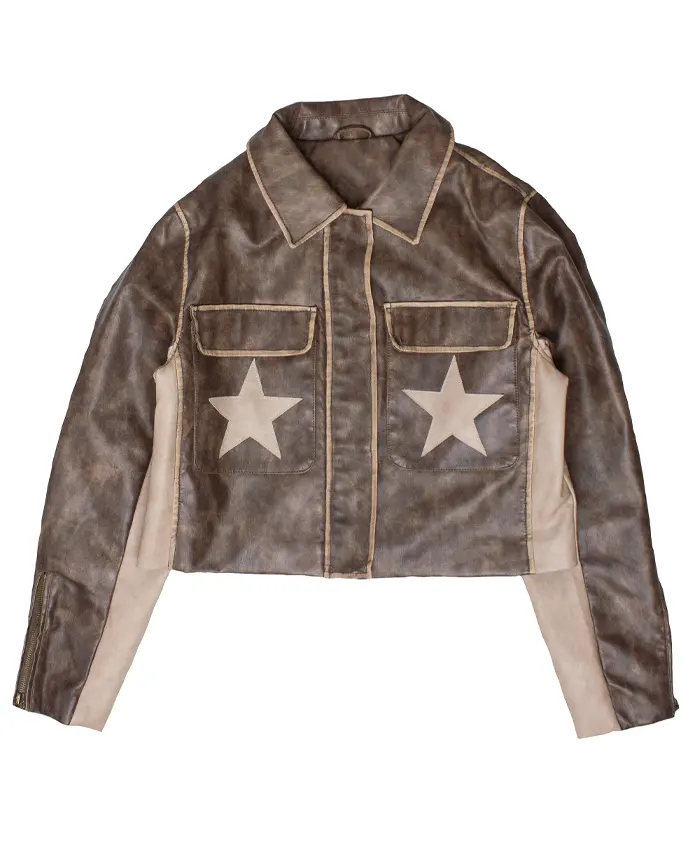 Stoosh Double Star Brown Leather Moto Jacket