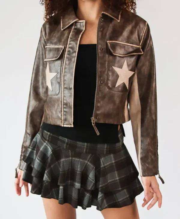Stoosh Double Star Brown Leather Moto Jacket