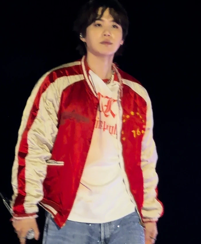 Suga BTS World Tour ARIRANG Toronto Red Bomber Jacket
