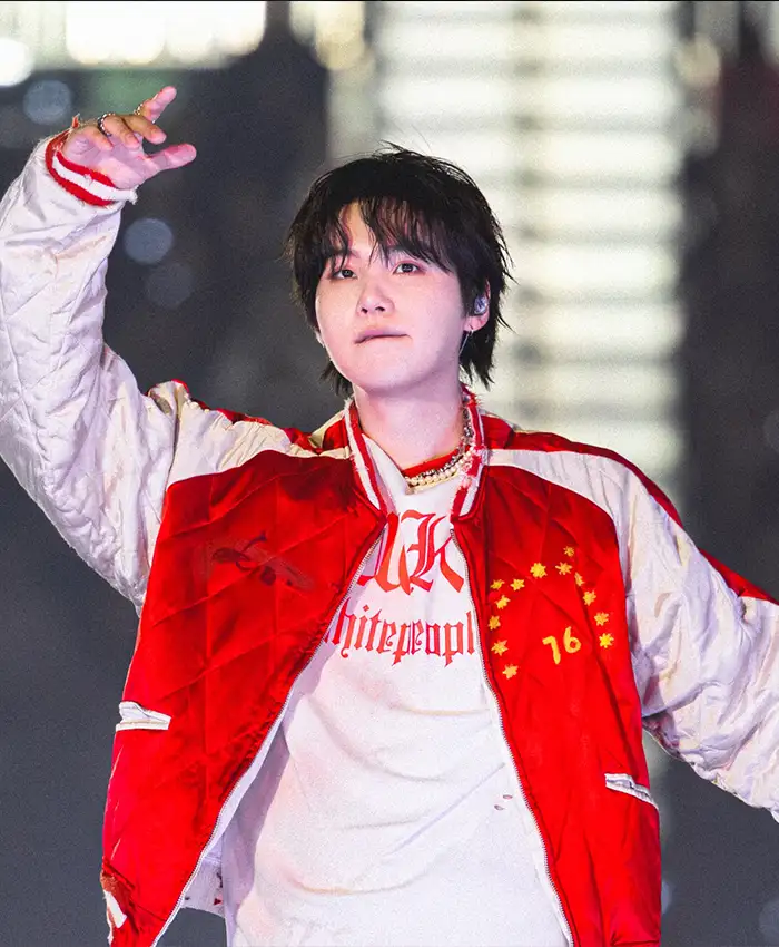 Suga BTS World Tour ARIRANG Toronto Red Bomber Jacket