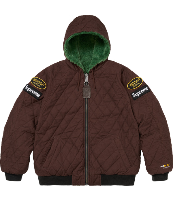 Supreme Vanson Leathers Reversible Quilted Hooded Green Jacket