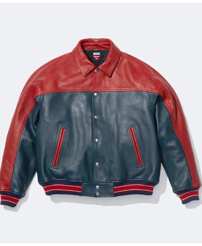 Supreme x A.PRESSE Red and Blue Leather Jacket