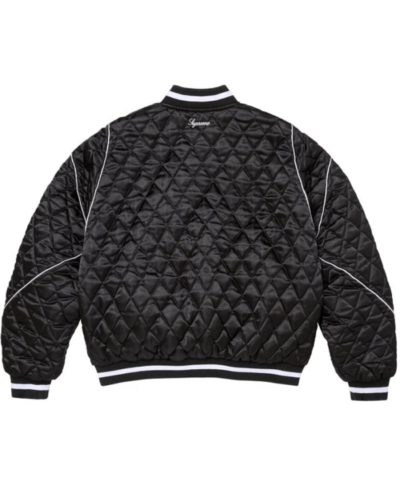 Supreme x Champion Quilted Black Satin Varsity Jacket