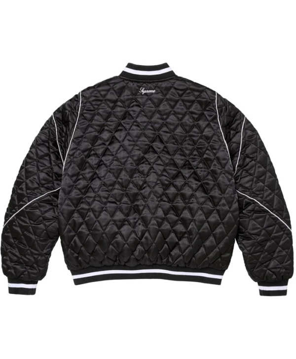 Supreme x Champion Quilted Black Satin Varsity Jacket