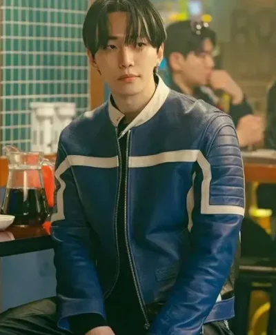 Typhoon Family Lee Jun-ho Blue Leather Jacket