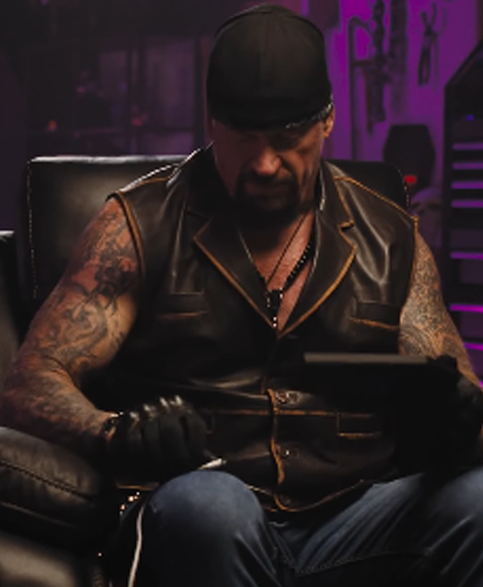 Undertaker Looking for Cena Brown Leather Vest