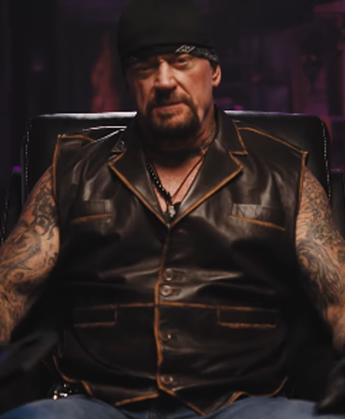 Undertaker Looking for Cena Brown Leather Vest