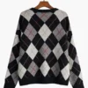 V-Neck Argyle Knit Cardigan Sweater