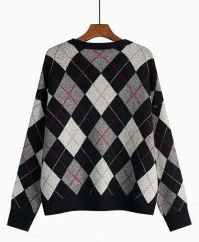V-Neck Argyle Knit Cardigan Sweater