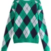V-Neck Argyle Knit Cardigan Sweater