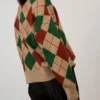 V-Neck Argyle Knit Cardigan Sweater