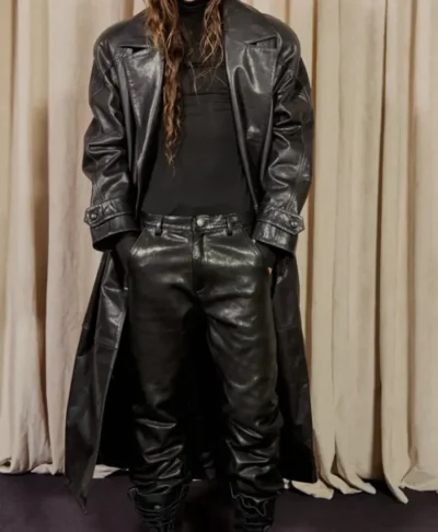 VIVET Black Leather Oversized Long Coat