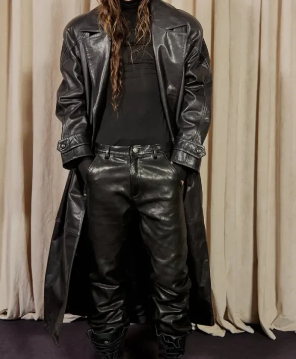 VIVET Black Leather Oversized Long Coat