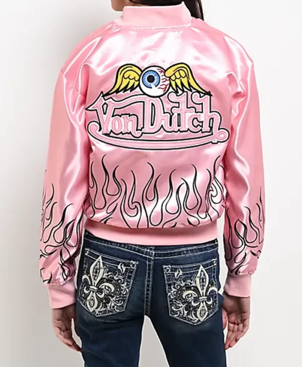 Von Dutch Pink Satin Bomber Jacket