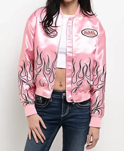 Von Dutch Pink Satin Bomber Jacket