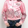 Von Dutch Pink Satin Bomber Jacket